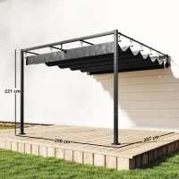 Outsunny Pérgola de Parede para Jardim 3x3 m com Teto Retrátil Proteção UPF30+ Drenagem Pérgola de Jardim para Exterior Cinzento(m-3)