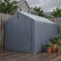 Outsunny Tenda Garagem 2,2x1,6 m Impermeável Tenda para Equipamentos com Porta Enrolável Telhado a Duas Águas Estrutura de Aço Resistente aos UV Cinza Escuro(m-5)