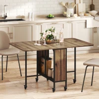 HOMCOM Table à manger pliante sur roulettes, table de cuisine pour 6 personnes avec étagère intégrée, 130 x 80 x 74 cm, marron(m-10)