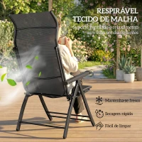 Outsunny Conjunto de 2 Cadeiras Dobráveis Reclináveis de Jardim Exterior com Encosto Alto Ajustável em 5 Posições Apoio para Pés Cinza Escuro(m-7)