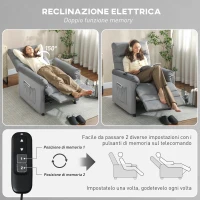HOMCOM Poltrona Reclinabile con 8 Punti Massaggio e 5 Modalità, Poggiapiedi, Riscaldamento, Tessuto Vellutato, Grigio(m-5)