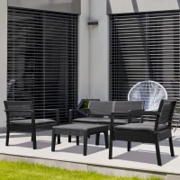 Outsunny Ensemble salon de jardin style contemporain 4 pièces 4 places avec table basse - résine tressée PP gris(m-10)