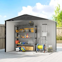 Outsunny Abrigo de Jardim Exterior 3,6 m² 236x171x191 cm com Portas Deslizantes e Aberturas de Ventilação Cinzento Escuro(m-7)