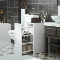 HOMCOM Meuble de salle de bain compact et étroit avec tiroir sur roulettes, 3 compartiments, 47 x 30 x 66,5 cm, blanc(m-10)