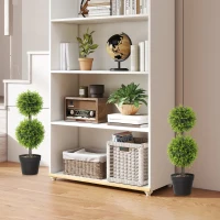 HOMCOM Lot de 2 plantes artificielles décoratives, boules de buis artificiel 60 cm avec pot, plastique, vert(m-7)