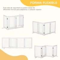 PawHut Barrera de Seguridad para Perros Plegable de Madera para Escaleras y Puertas con Soporte de Pie 204x36x75 cm Blanco(m-7)