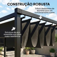 Outsunny Pérgola de Jardim 4x3 m com Teto Retrátil e 2 Painéis de Privacidade UPF50+ Pérgola para Exterior Cinzento(m-6)