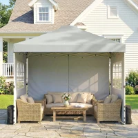 Outsunny Pavilion 3x3 m Waterproof Height-Adjustable Pop-up Folding Canopy with 3 Sidewalls, Windows, Vents, UV 50+ Light Grey(m-5)