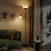 HOMCOM Uplighter, Lampă mamă-copil de podea, lampă înaltă cu 3 temperaturi de culoare și gât de lebădă flexibil, Negru(m-2)