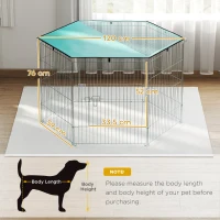 PawHut Recinto per cani pieghevole con 6 pannelli e tetto, 76 cm, Argento e Verde(m-3)