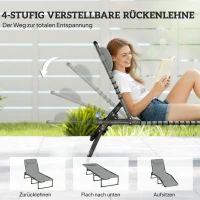 Outsunny Ligstoel, inklapbaar, ademende bekleding, metalen frame, 189 x 58 x 30 cm, Lichtgrijs(m-4)