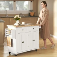 HOMCOM Desserte ilôt de cuisine multi rangements 2 tiroirs 2 placard 2 portes avec étagère range-bouteille porte-torchons et étagère réglable MDF blanc hévéa(m-8)