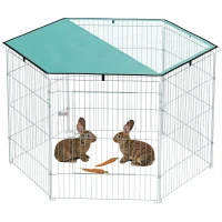 PawHut Parque para perros, corral 6 paneles con techo, modular y plegable, corral portátil 76H cm con puerta plata verde(m-7)
