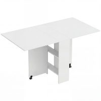 HOMCOM Mesa Plegable de Comedor con Ruedas Alas Abatibles y Estantes para 4-6 Personas 75x140x74 cm Blanco