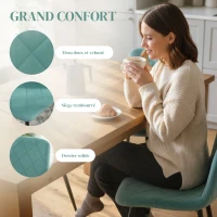 HOMCOM Lot de 4 chaises de salle à manger rembourrées avec dossier haut, pieds en acier et tissu effet velours, vert(m-4)
