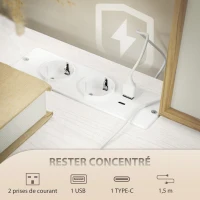 HOMCOM Commode 8 tiroirs en tissu bouclette, meuble de rangement avec 2 prises de courant, structure en acier 110x30x76cm crème(m-4)