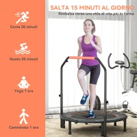 HOMCOM Mini Trampolino Fitness Ø114 cm Pieghevole con Manubrio Regolabile in Altezza, Arancione e Nero(m-7)