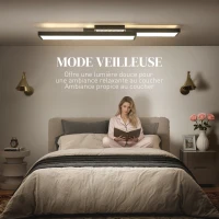 HOMCOM Plafonnier LED rectangle 43W, luminaire plafonnier 3000-6000K, 4600LM, télécommande, 70 x 30 cm, noir(m-5)