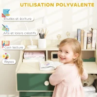 AIYAPLAY Ensemble bureau et chaise pour enfant avec étagères de rangement et tiroir, mobilier pour enfants de 3 à 10 ans, vert(m-4)