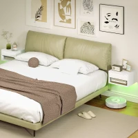 HOMCOM Table de chevet lot de 2 avec éclairage LED RGB, table de chevet flottante avec tiroir et compartiment ouvert, blanche(m-4)