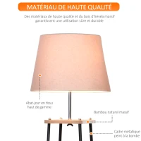 HOMCOM Lampadaire design contemporain dim. 40L x 40l x 160H cm 40 W max. 3 étagères intégrées bois massif pin métal noir lin beige(m-4)