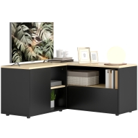 HOMCOM Meuble TV d'angle banc télévision jusqu'à 40 pouces avec 2 placards et 3 niches 90 x 90 x 45 cm chêne et noir