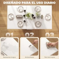 HOMCOM Mesa Plegable de Comedor con Ruedas Alas Abatibles y Estantes para 4-6 Personas 75x140x74 cm Blanco(m-7)