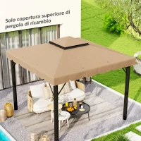 Outsunny Tetto per Gazebo 3x3 m a 2 Livelli con 8 Fori di Drenaggio in Poliestere Cachi(m-2)