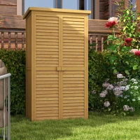 Outsunny Armoire de jardin remise pour outils en bois 2 étagères toit bitumé portes persiennes 87 x 47 x 160 naturel(m-10)