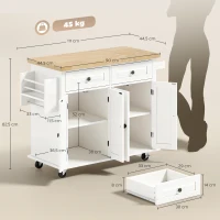 HOMCOM Desserte ilôt de cuisine multi rangements 2 tiroirs 2 placard 2 portes avec étagère range-bouteille porte-torchons et étagère réglable MDF blanc hévéa(m-3)