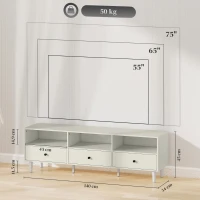 HOMCOM Meuble TV pour jusqu'à 75" avec 3 tiroirs, 3 étagères ouvertes et passe-câbles, 140 x 34 x 45 cm, crème(m-3)