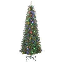 HOMCOM Sapin de Noël artificiel 210 cm, arbre de Noël fin avec 350 lumières, 1273 pointes, support en métal pliable, vert(m-12)