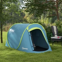 Outsunny Tente de camping 2-3 personnes étanche 2000 mm avec sac de transport pour la randonnée 245x148x105 cm Bleu(m-10)