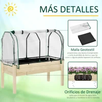 Outsunny Huerto Urbano Elevado de Madera 121x55x117 cm con Cubierta de Protección Mesa de Jardinera para Cultivo Flores Vegetales en Jardín Terraza Color Natural(m-5)