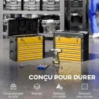 HOMCOM Boîte à outils à 4 tiroirs, caisse à outils en acier thermolaqué avec plateau amovible, 49,7x25,3x40,7cm, jaune(m-5)