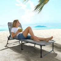 Outsunny Folding Sun Lounger, with Four-Position Back - Light Grey(m-7)