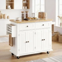 HOMCOM Desserte ilôt de cuisine multi rangements 2 tiroirs 2 placard 2 portes avec étagère range-bouteille porte-torchons et étagère réglable MDF blanc hévéa(m-10)