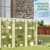 Outsunny Serre de jardin avec étagères à 3 niveaux serre de balcon 3 portes enroulables zippées 215 x 46 x 151 cm blanc(m-5)