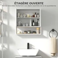 HOMCOM Armoire murale salle de bain avec miroir, meuble salle de bain, 2 portes miroir, étagère ouverte 60 x 16 x 60 cm blanc(m-7)