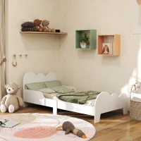 AIYAPLAY Lit enfant lit au sol enfant 70x140 cm avec barrière de sécurité, sommier à lattes inclus et décorations de nuage, blanc(m-10)
