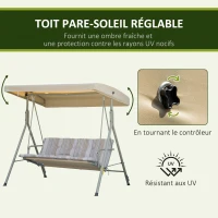 Outsunny Balancelle de Jardin 3 Places Grand Confort Toit Inclinaison réglable épais Coussins Amovibles Acier marron clair(m-4)
