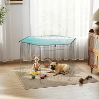 PawHut Recinto per cani pieghevole con 6 pannelli e tetto, 76 cm, Argento e Verde(m-6)