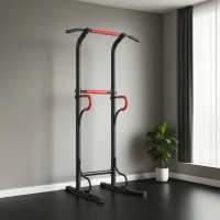 HOMCOM Station de musculation multifonctions barre de traction chaise romaine hauteur réglable acier noir rouge(m-9)