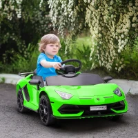 HOMCOM Voiture électrique pour enfants licence Lamborghini Aventador SVJ 12V avec portes papillon télécommande 3-5 KM/H vert(m-10)