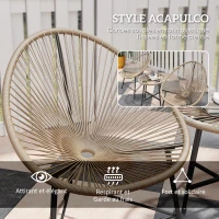 Outsunny Salon de jardin extérieur en résine tressée 2 personnes, plateau en verre trempé, pour balcon terrasse patio, naturel(m-5)