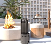 Outsunny Ensemble serviteur de cheminée 4 pièces, accessoire outils cheminee avec balai pelle tisonnier et support, en métal noir(m-10)