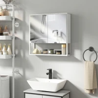 HOMCOM Armoire murale salle de bain avec miroir, meuble salle de bain, 2 portes miroir, étagère ouverte 60 x 16 x 60 cm blanc(m-10)
