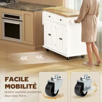 HOMCOM Desserte ilôt de cuisine multi rangements 2 tiroirs 2 placard 2 portes avec étagère range-bouteille porte-torchons et étagère réglable MDF blanc hévéa(m-7)