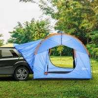 Outsunny Tente de voiture pour SUV hayon 5-6 personnes avec 3 portes, fenêtre en maille, pour trekking, randonnée, bleu et orange(m-10)