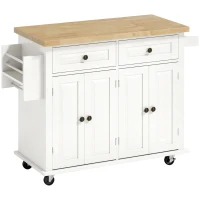 HOMCOM Desserte ilôt de cuisine multi rangements 2 tiroirs 2 placard 2 portes avec étagère range-bouteille porte-torchons et étagère réglable MDF blanc hévéa(m-12)